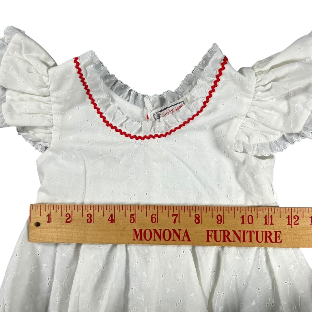 Vintage Handmade Eyelet Dress Red Rickrack Trim Toddler 2T 3T Cottagecore - Picture 3 of 10